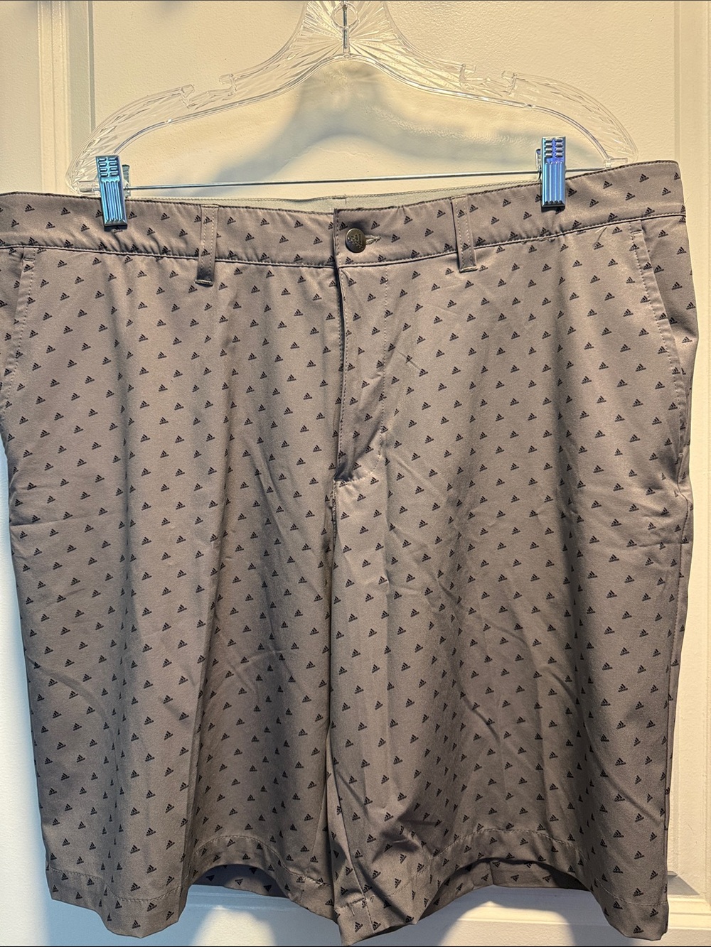 adidas Gray Shorts with Black Triangle Print - Flat Front Men's